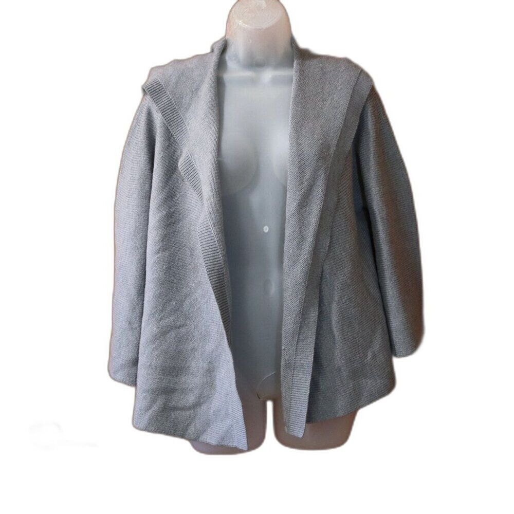 Eileen Fisher Blue Merino Wool Open Front Fold-Down Cardigan Medium